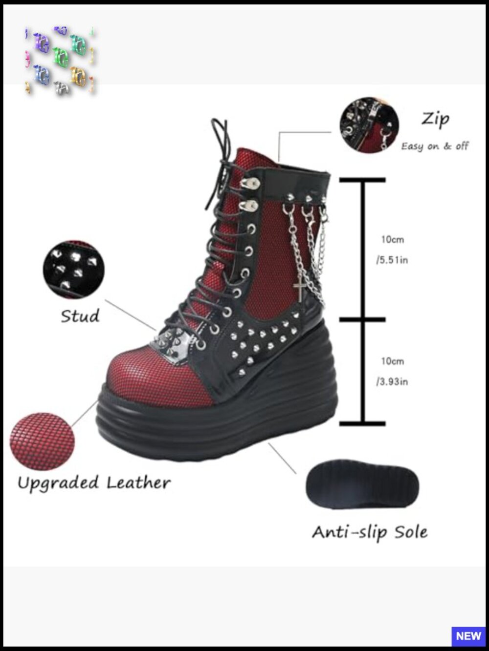 Goth Chunky Ankle Boots Platform Wedge Lace Up Combat Booties Punk Zip - Picture 4 of 7